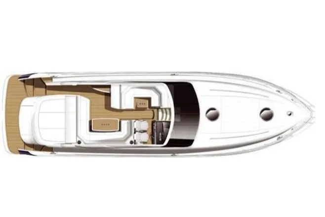  Yacht Photos Pics Top view of a 2006 Princess V53 yacht layout, showcasing deck and cabin design.