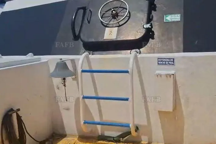  Yacht Photos Pics Ladder leading to a hatch on a custom 2009 model boat deck.