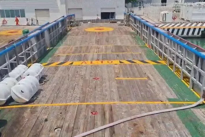  Yacht Photos Pics Wooden dock with safety barriers and warning signs, Custom model, 2009.