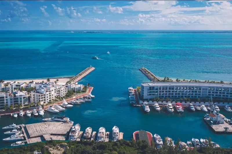  Yacht Photos Pics Aerial view of marina with yachts, featuring Azimut Atlantis 40, 2011 model.