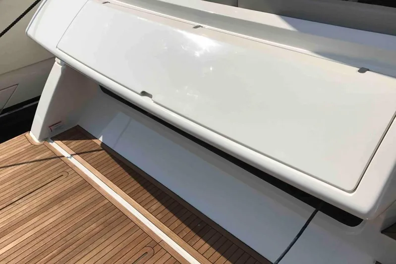  Yacht Photos Pics 2017 Ferreti 550 yacht with sleek white exterior and teak deck.