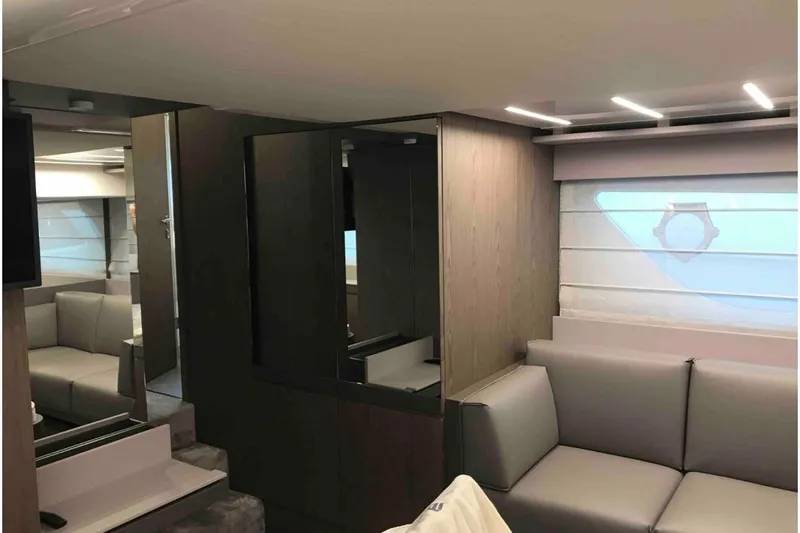  Yacht Photos Pics Luxurious interior of a 2017 Ferreti 550 yacht with modern furnishings.