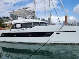  Yacht Photos Pics 2025 Heysea Seaview 50 yacht docked in marina, city skyline in background.