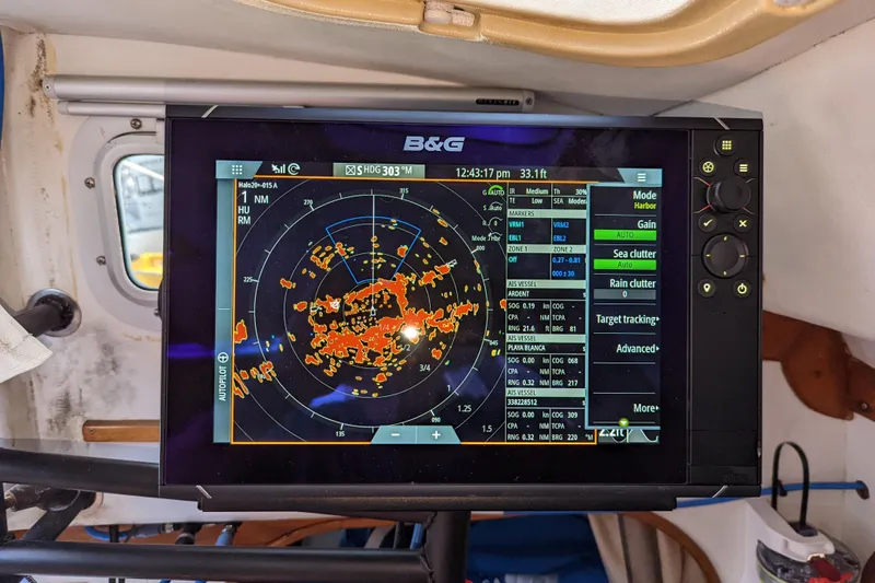 Ardent Yacht Photos Pics B&G radar display on 1993 J Boats J/130 sailboat, showing navigation data.