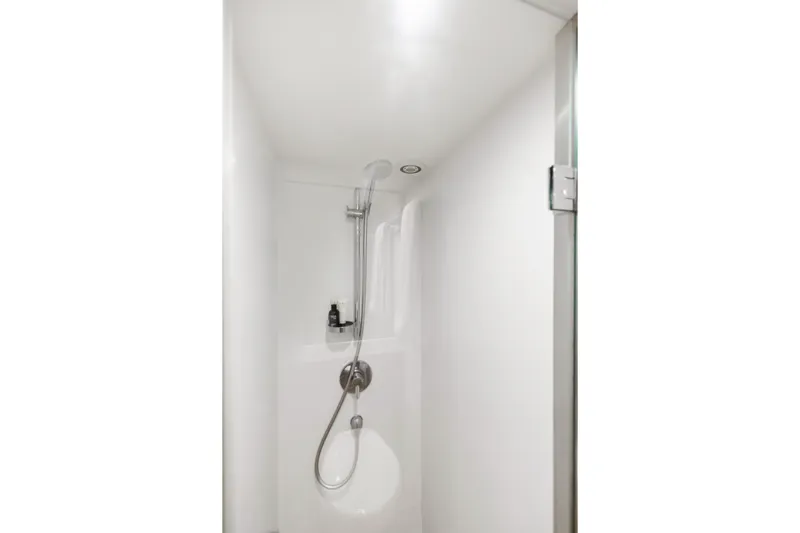 About Time Yacht Photos Pics Shower area in 2014 Princess Flybridge 72 Motor Yacht, featuring sleek modern design.