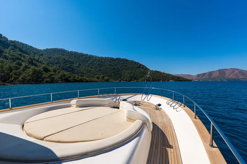 Jasmine 3 Yacht Photos Pics Luxurious 2011 Apreamare Maestro 65 yacht deck with scenic ocean and mountain views.