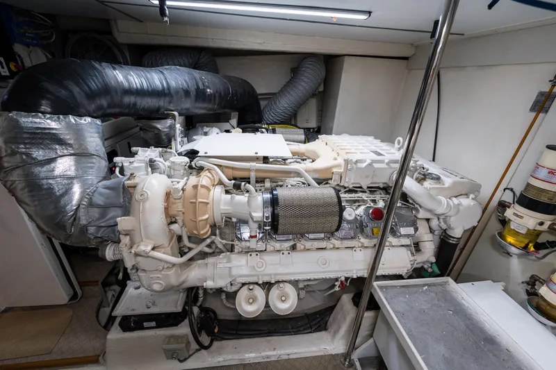 Jasmine 3 Yacht Photos Pics Engine room of 2011 Apreamare Maestro 65 yacht, showcasing detailed machinery and components.