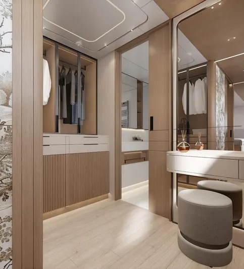  Yacht Photos Pics Luxurious Bering BC 60 yacht interior, featuring elegant wood finishes and modern design, 2026 model.