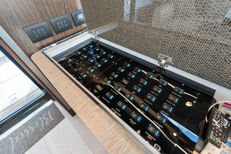 Blessed Yacht Photos Pics Electrical panel inside 2020 Azimut S6 yacht, showcasing modern control systems.