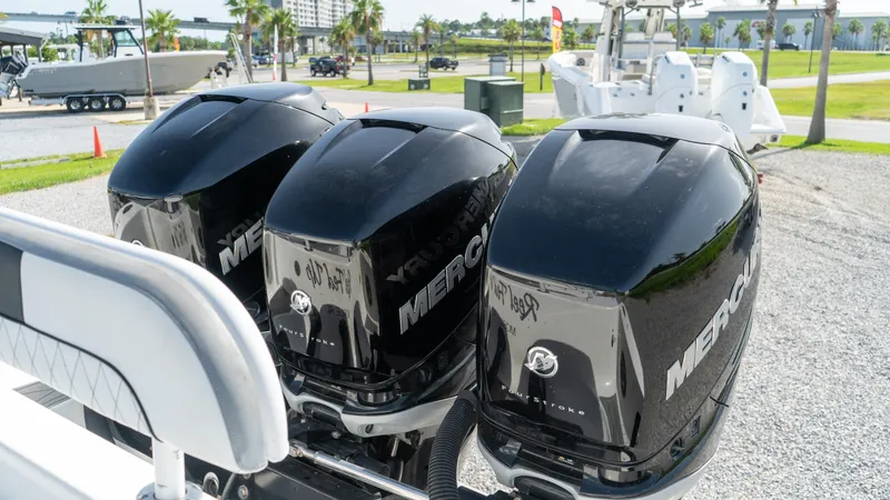  Yacht Photos Pics Triple Mercury outboard engines on a 2007 Fountain 38TE Cuddy Cabin boat.