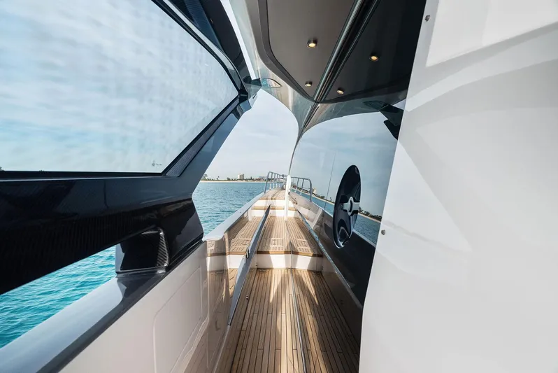 Ocean's Se7en Yacht Photos Pics 2022 Azimut S8 yacht deck with sleek design and ocean view.