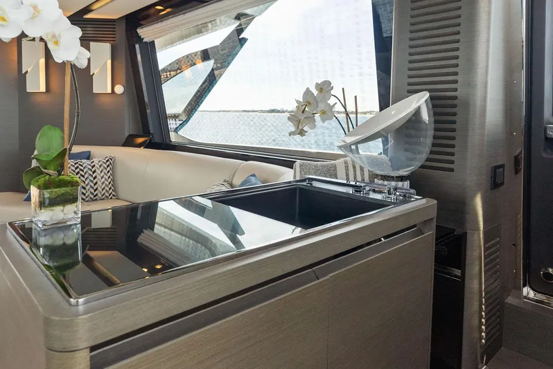 Ocean's Se7en Yacht Photos Pics Luxurious interior of 2022 Azimut S8 yacht with modern design and elegant decor.