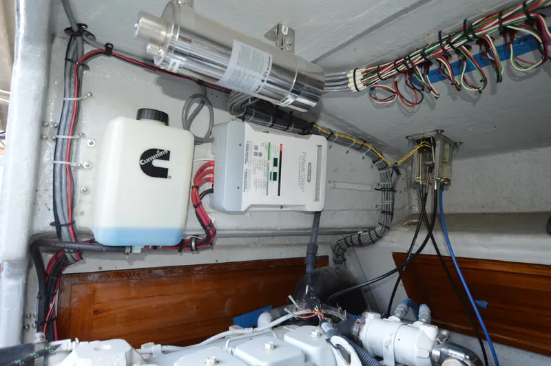  Yacht Photos Pics Engine compartment of 2023 Strike 29 boat with wiring and components.