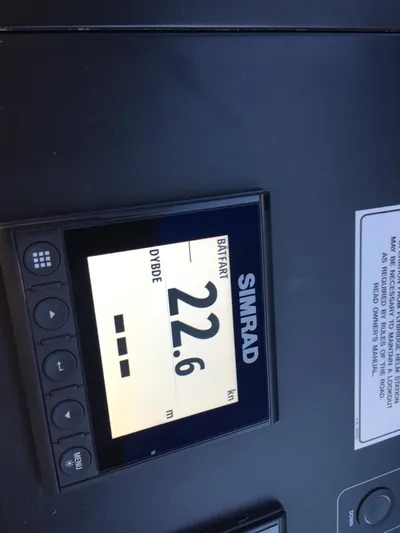  Yacht Photos Pics Simrad display on 2018 Ferretti Yachts 670 showing speed at 22.6 knots.