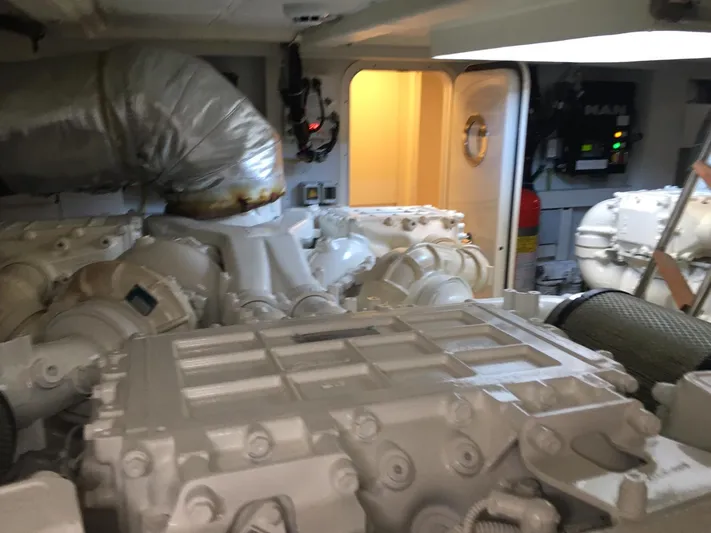  Yacht Photos Pics Engine room of 2018 Ferretti Yachts 670, showcasing machinery and equipment.