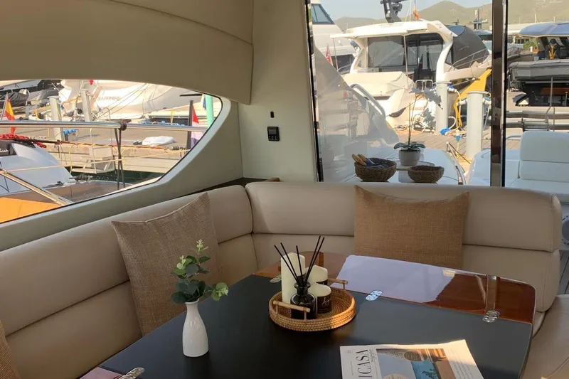 Bes Yacht Photos Pics Luxurious interior of 2007 Sunseeker Predator 62 yacht with elegant seating and decor.