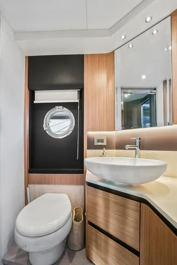  Yacht Photos Pics Luxurious bathroom in 2019 Absolute 50 Fly yacht with modern fixtures and elegant design.
