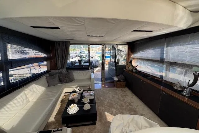  Yacht Photos Pics Luxurious interior of 2014 Princess V 72 yacht with elegant seating and decor.