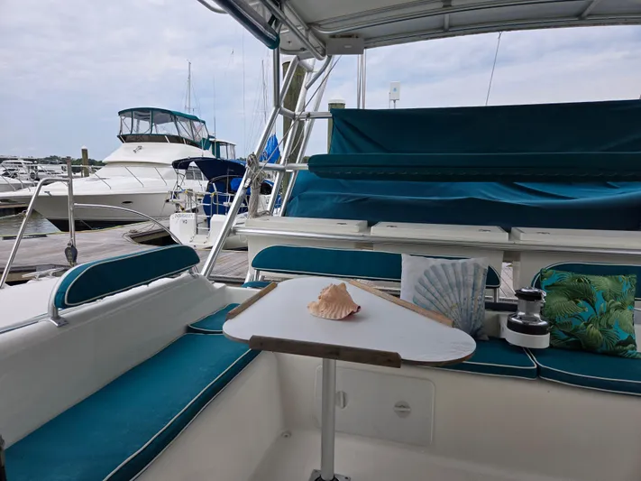 Storyteller Yacht Photos Pics Table, new back rests and cockpit cushions