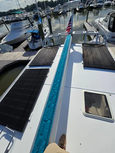 Storyteller Yacht Photos Pics Hard Bimini with Solar Panels