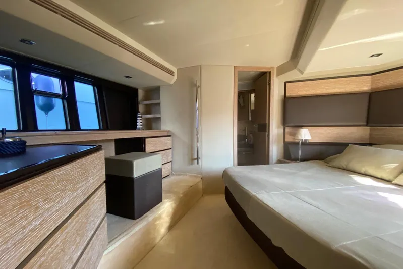  Yacht Photos Pics Luxurious interior of 2011 Azimut 58 yacht with modern bedroom design.