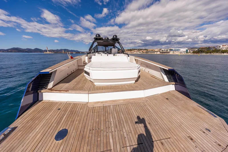  Yacht Photos Pics Luxurious 2020 Evo R6 yacht with spacious deck, cruising on a sunny day.