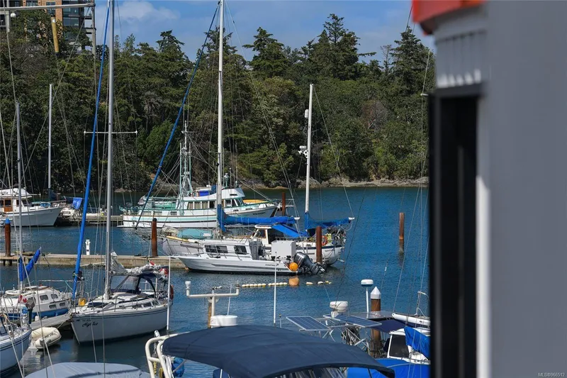  Yacht Photos Pics Boats docked in a serene marina surrounded by lush trees, Custom Float Home, 2005.