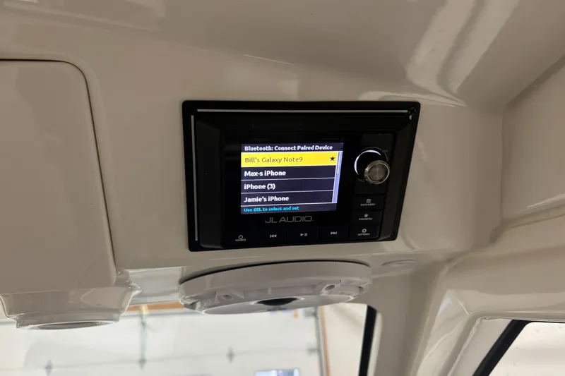 Yacht Photos Pics JL Audio system in 2020 Pursuit DC 365 Dual Console with Bluetooth device list.