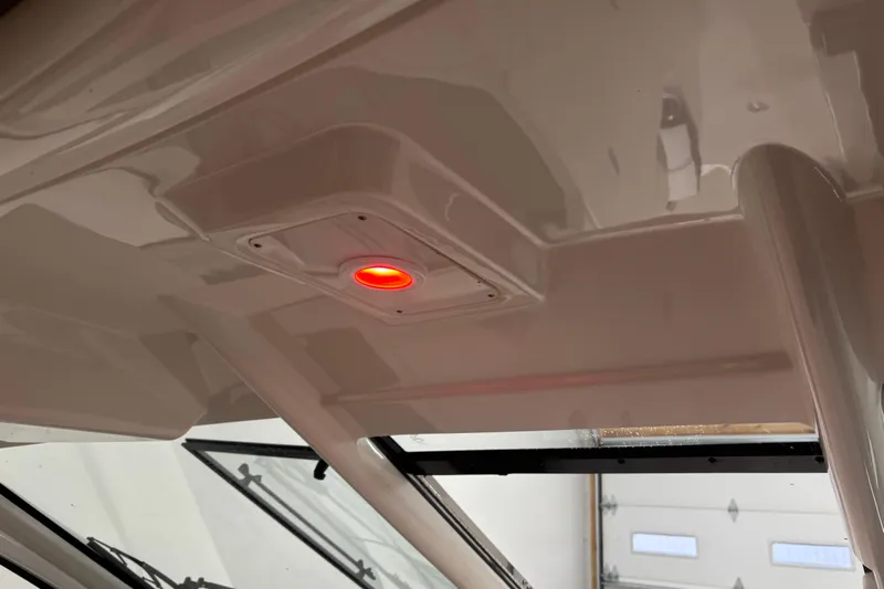  Yacht Photos Pics Ceiling view of 2020 Pursuit DC 365 Dual Console with red interior light.