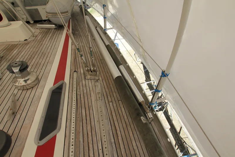 Le Reve Yacht Photos Pics Deck of 1983 Nautor Swan 46mkI yacht with winch and rigging details.