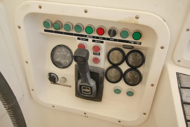 Le Reve Yacht Photos Pics Control panel of a 1983 Nautor Swan 46mkI yacht with gauges and switches.