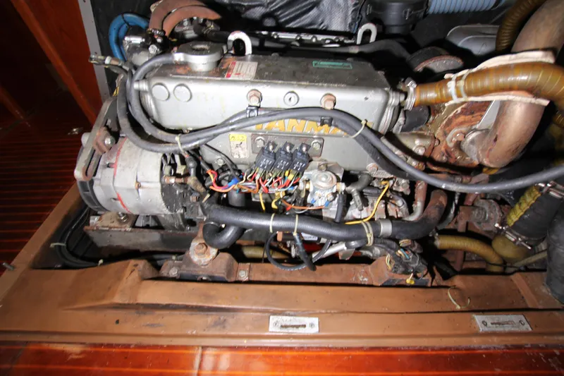 Le Reve Yacht Photos Pics Engine of 1983 Nautor Swan 46mkI sailboat, showcasing mechanical components and wiring.