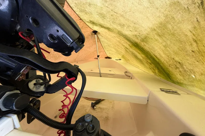 Frayed Knot Yacht Photos Pics Interior view of a 1987 Viking 44 Motor Yacht under a tarp.