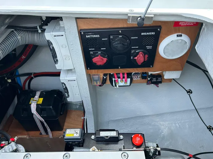  Yacht Photos Pics Electrical panel and battery setup in a 2024 Lagoon 42 yacht.