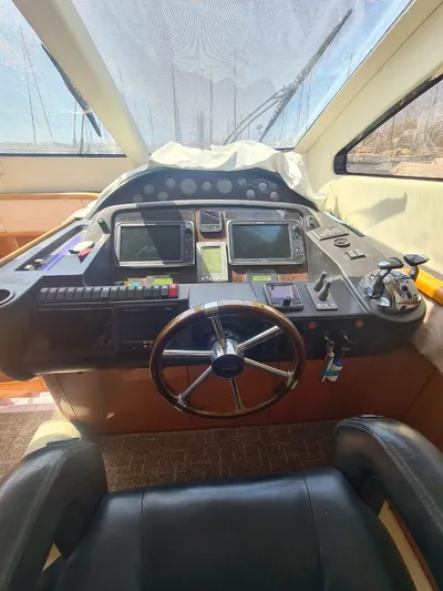 Tais Octavia Yacht Photos Pics Interior view of a 2005 Sunseeker 75 yacht cockpit with navigation controls.