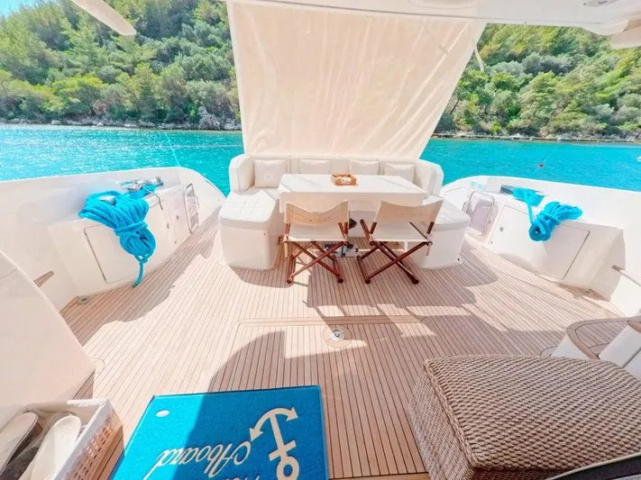  Yacht Photos Pics Luxurious 2010 Azimut 64 yacht deck with seating, table, and scenic water view.