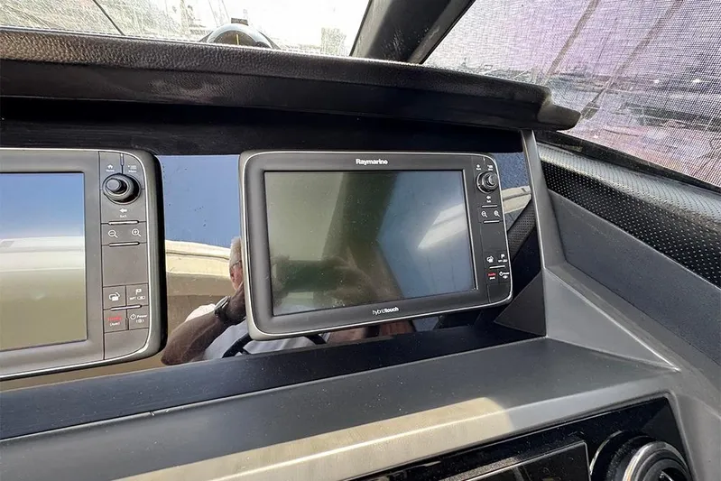  Yacht Photos Pics Dashboard of 2016 Princess S72 yacht with Raymarine navigation display.