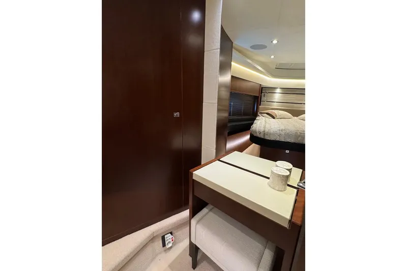  Yacht Photos Pics Luxurious interior of 2016 Princess S72 yacht bedroom with elegant furnishings.