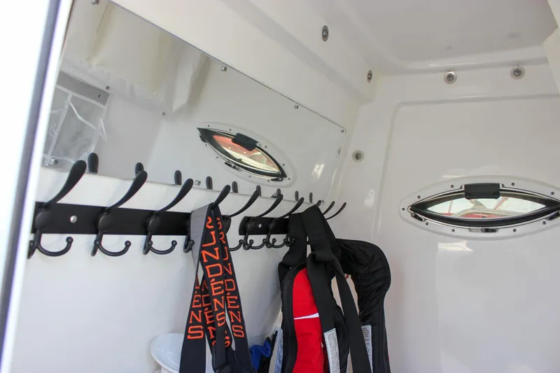  Yacht Photos Pics Interior of 2018 Sea Hunt Gamefish 30 with hooks and life jackets.