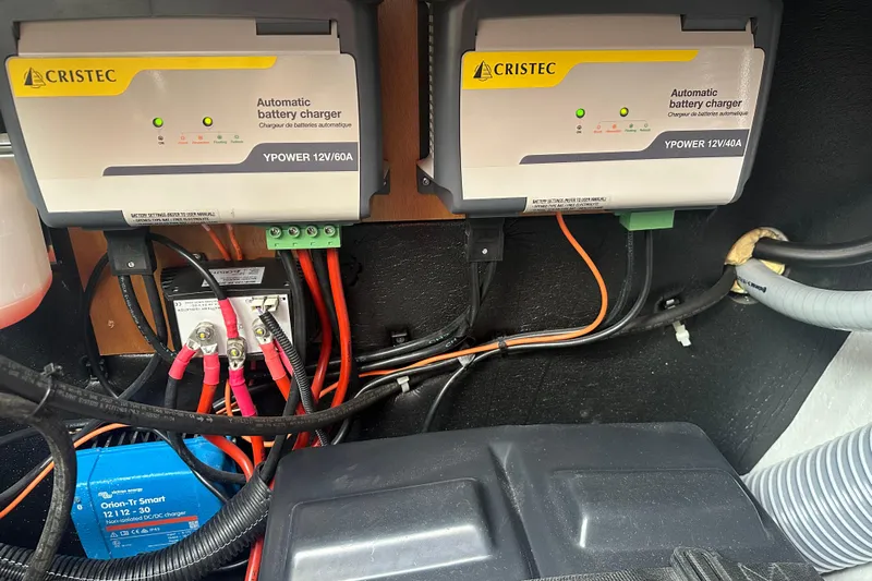  Yacht Photos Pics Electrical system with Cristec battery chargers in a 2022 Lagoon 46 yacht.