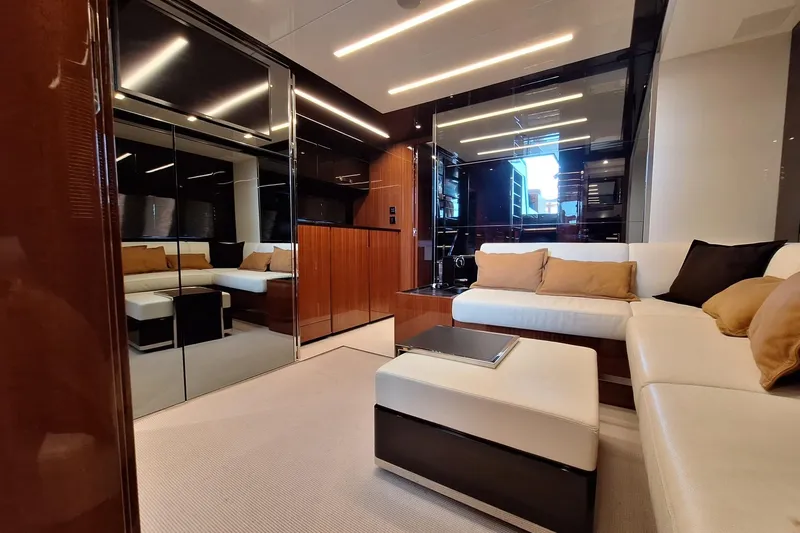 Yacht Photos Pics Luxurious interior of 2022 Riva RIVALE 56 HT yacht with modern seating and elegant design.
