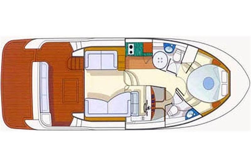 Top view layout of 2005 Intermare 37 FLY CRUISER yacht interior.