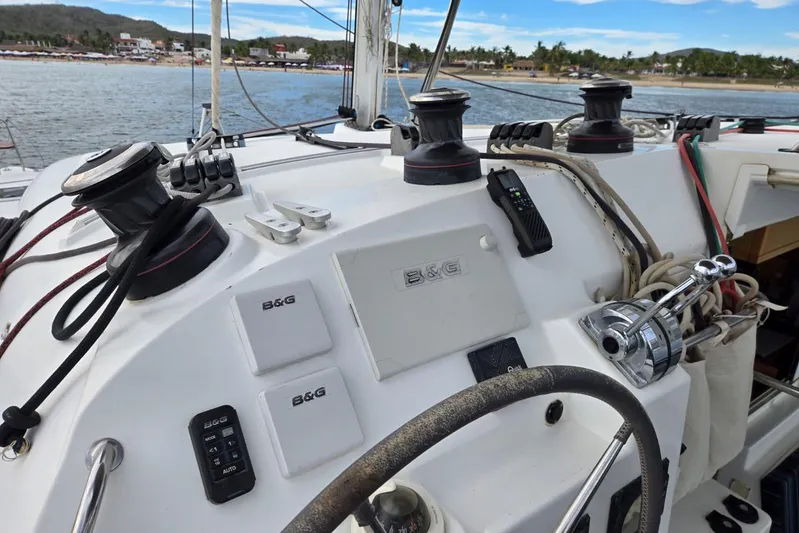 Arias Song Yacht Photos Pics Cockpit of 2016 Lagoon 400 S2 catamaran with B&G navigation equipment and winches.