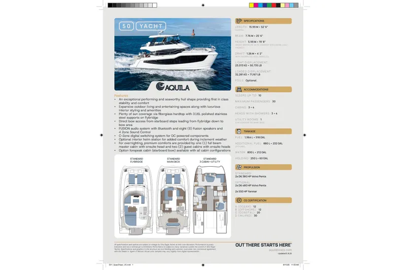  Yacht Photos Pics Aquila 2026 yacht brochure showcasing features, specifications, and layout designs.