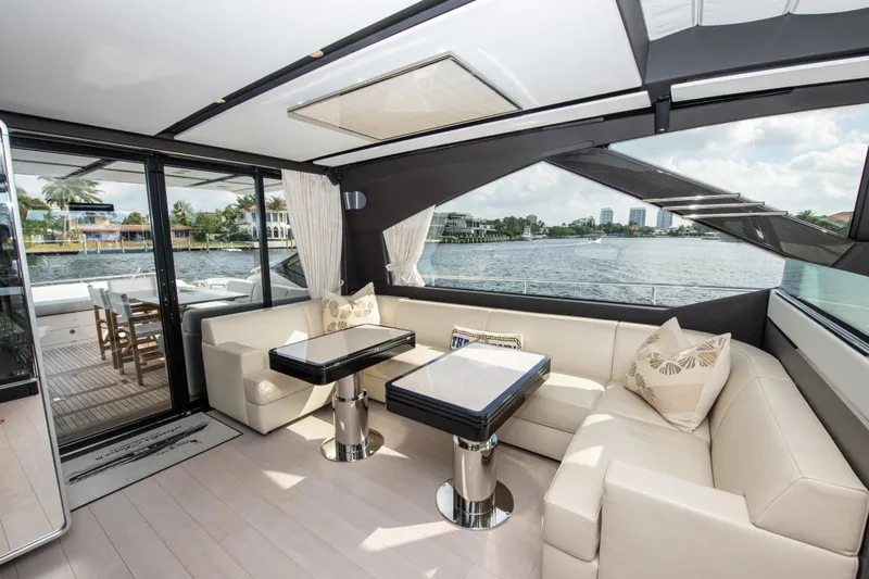 Another Chance III Yacht Photos Pics Luxurious interior of 2021 Azimut S7 yacht with elegant seating and waterfront view.