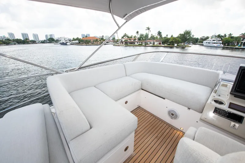 Another Chance III Yacht Photos Pics Luxurious seating area on 2021 Azimut S7 yacht with waterfront view.