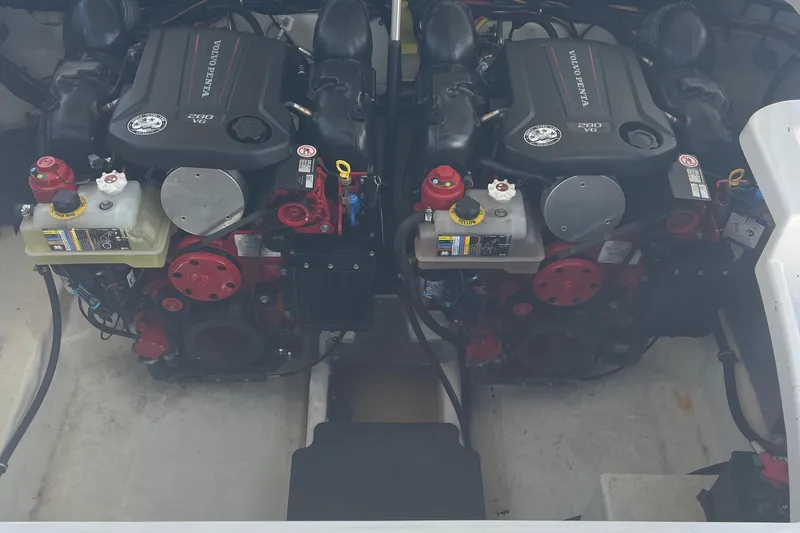  Yacht Photos Pics Engine compartment of a 2018 Monterey 328 Super Sport with dual Volvo Penta V6 engines.