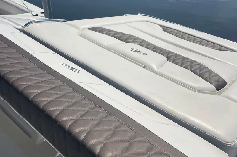  Yacht Photos Pics 2018 Monterey 328 Super Sport boat with luxurious quilted leather seating.
