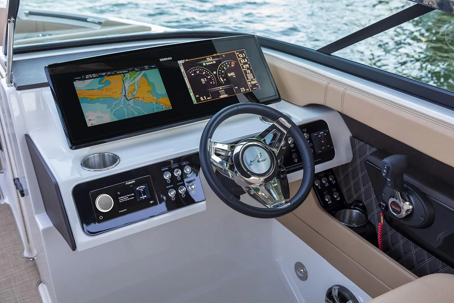 Manufacturer Provided Image: 2020 Sea Ray SLX 280 boat dashboard with navigation and control systems.