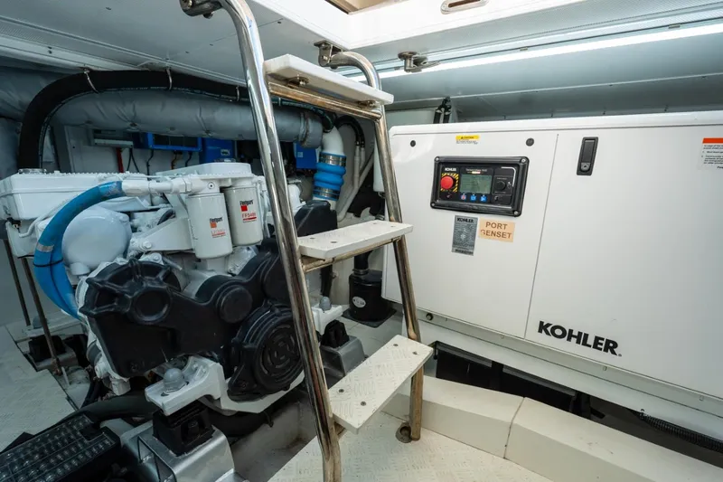 Bikini Bottom Yacht Photos Pics Engine room of 2023 Granocean 57 yacht with Kohler generator and machinery.